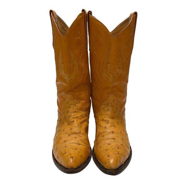 Max Leather Yellow Genuine Ostrich Cowboy Boots Men\'s 10 1/2 EE main image 4